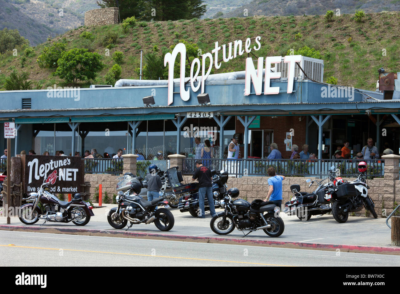 Neptune Net clam shack restaurant established in 1958 on the Pacific Coast Highway near Malibu Stock Photo