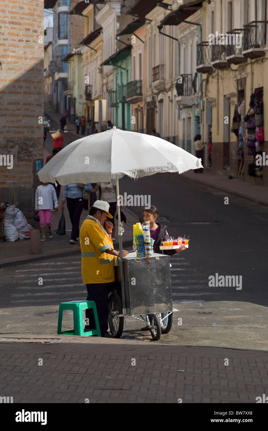 Street vendor selling cold drinks, Quito, Ecuador Stock Photo