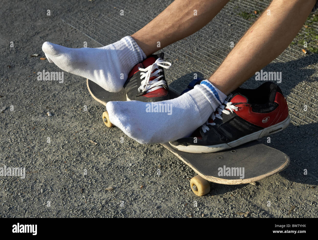 Feet of a young man in sport socks Stock Photo