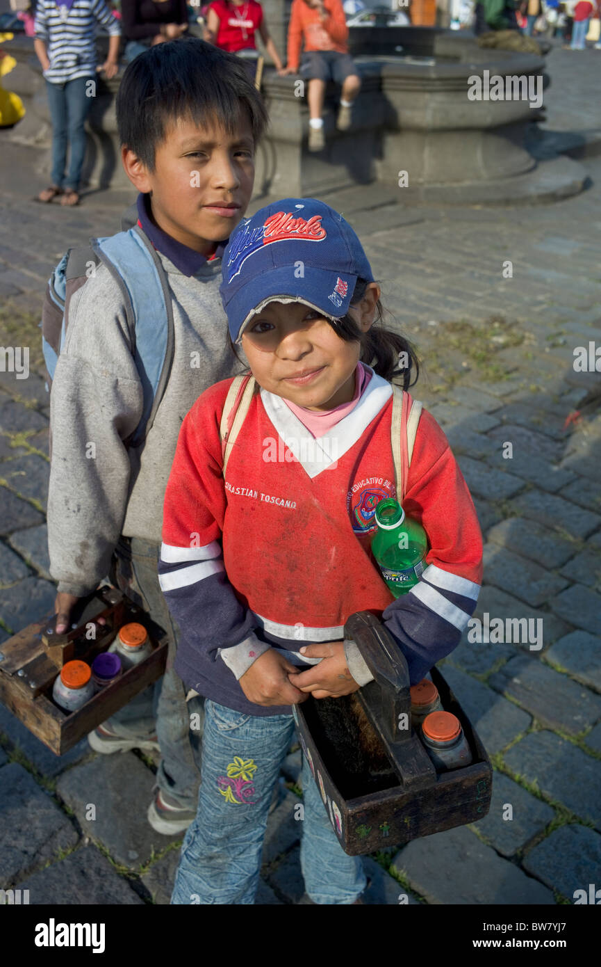 Shoeshine kids, Plaza Grande, Quito, Ecuador Stock Photo