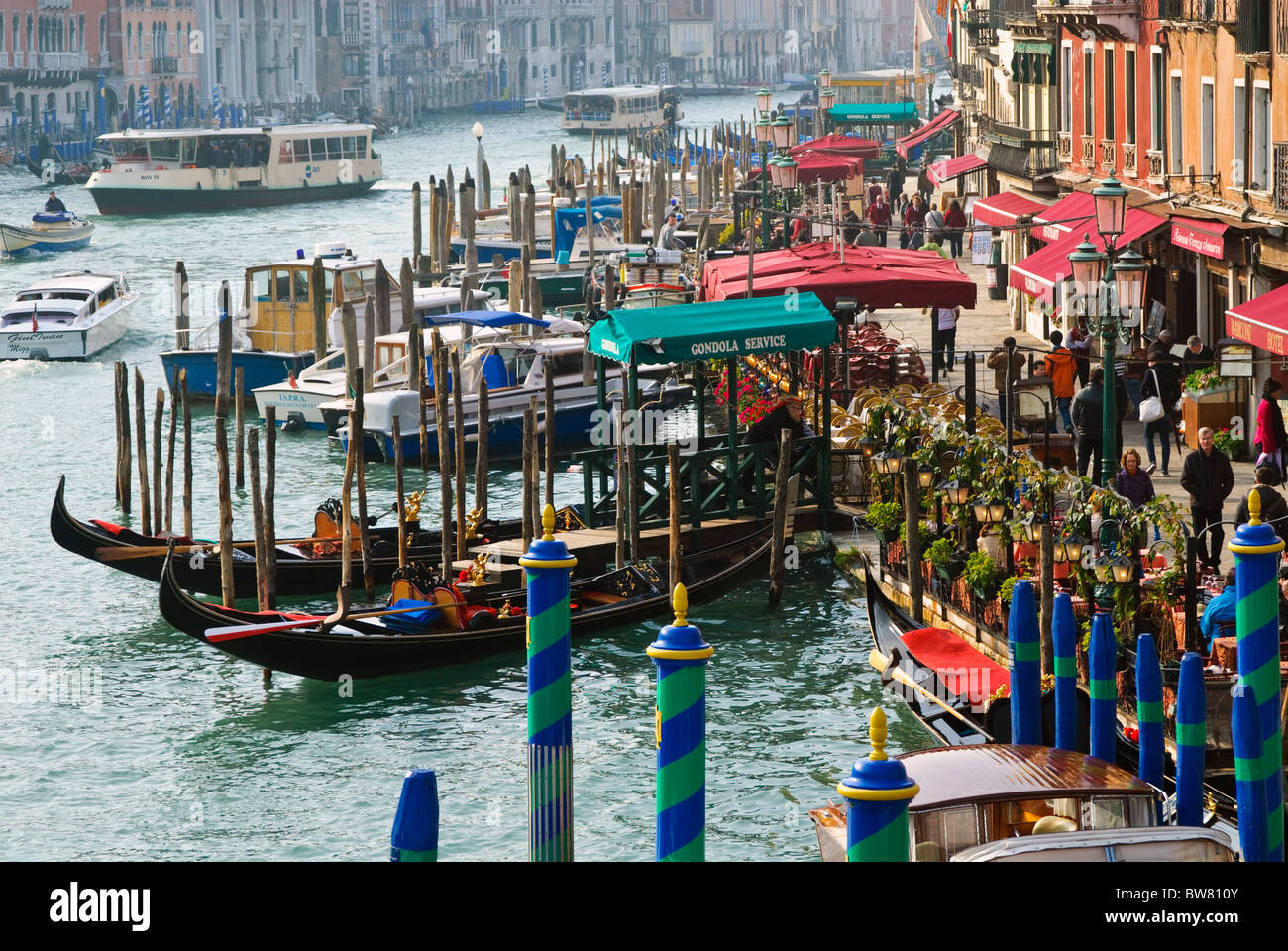 A busy Scene near the Rialto Bridge on the Grand Canal, Venice Stock Photo
