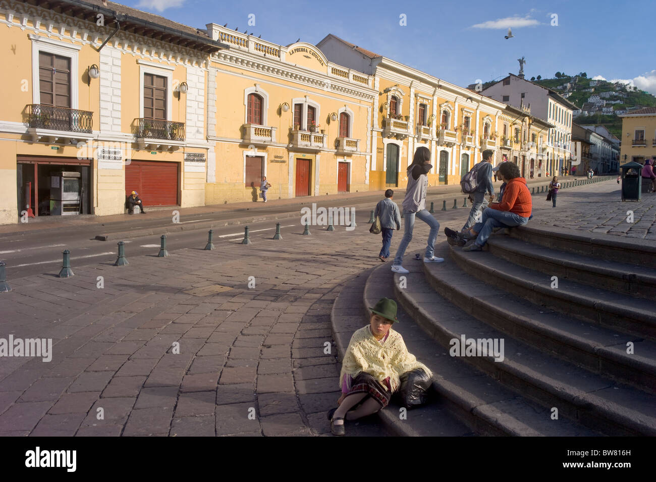 People in Plaza San Francisco, Quito, Ecuador Stock Photo