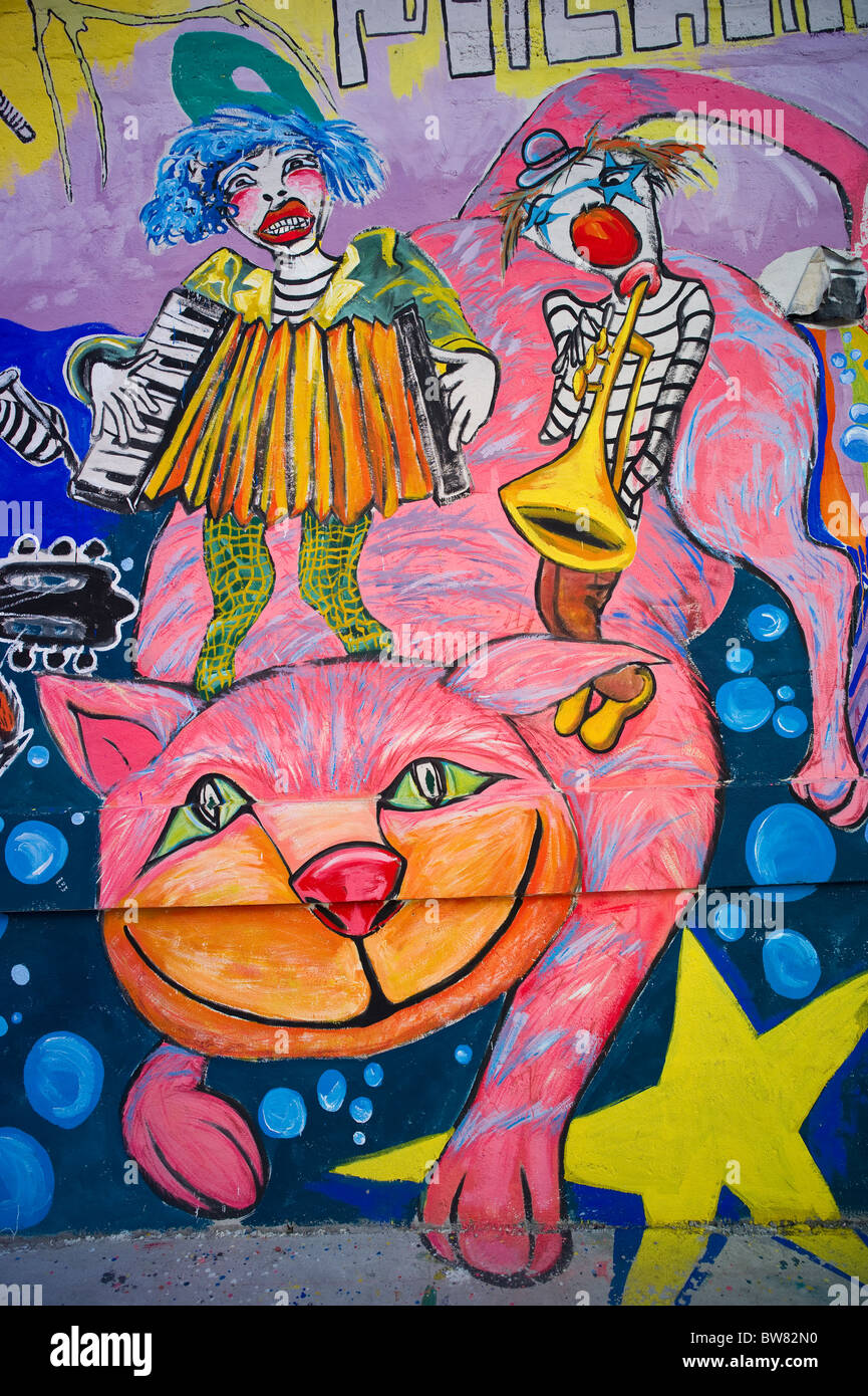 Cheshire Cat graffiti on wall, Quito, Ecuador Stock Photo