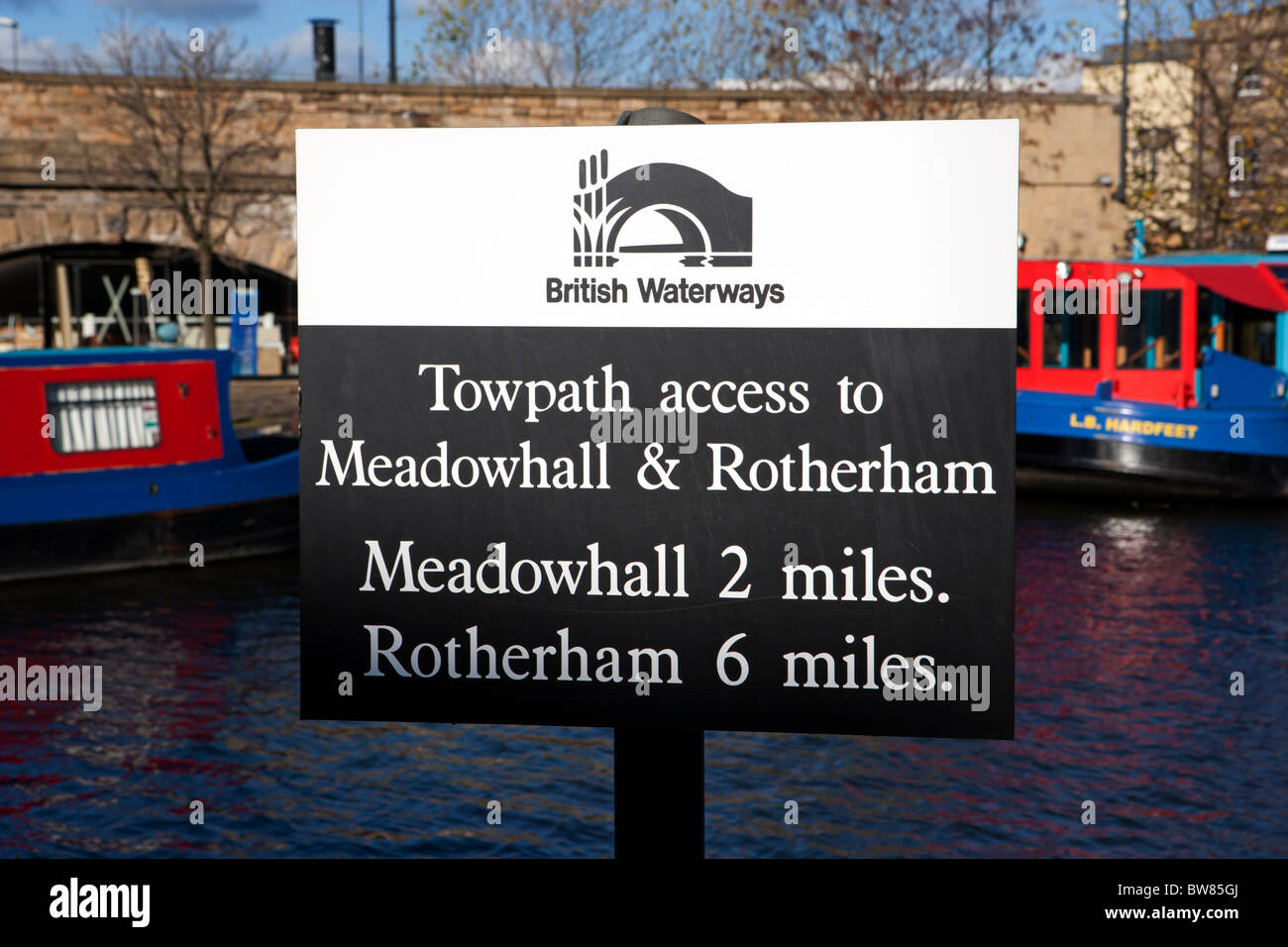 British Waterways information sign, Sheffield Canal Basin Stock Photo