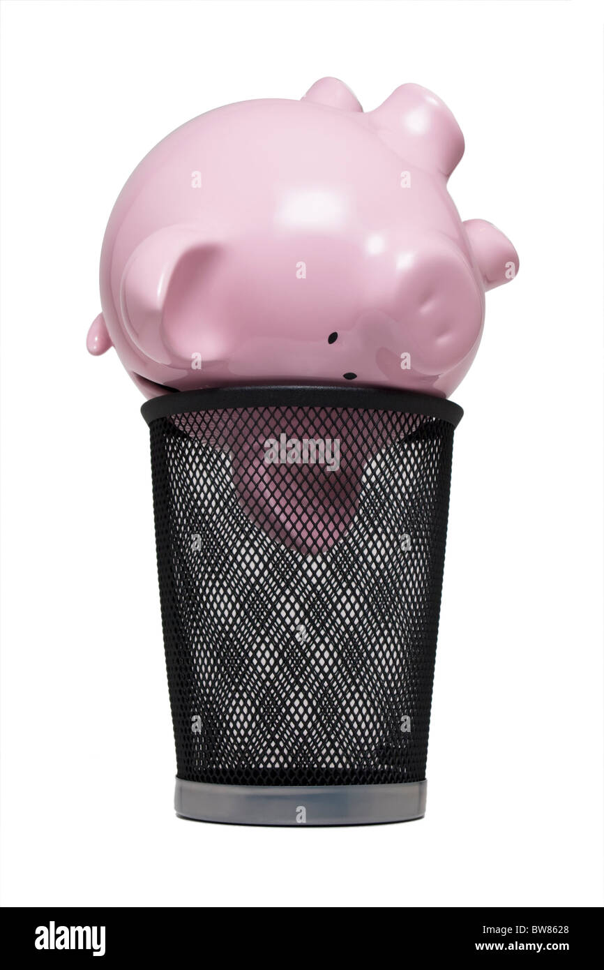 Piggy bank in a trash can Stock Photo Alamy