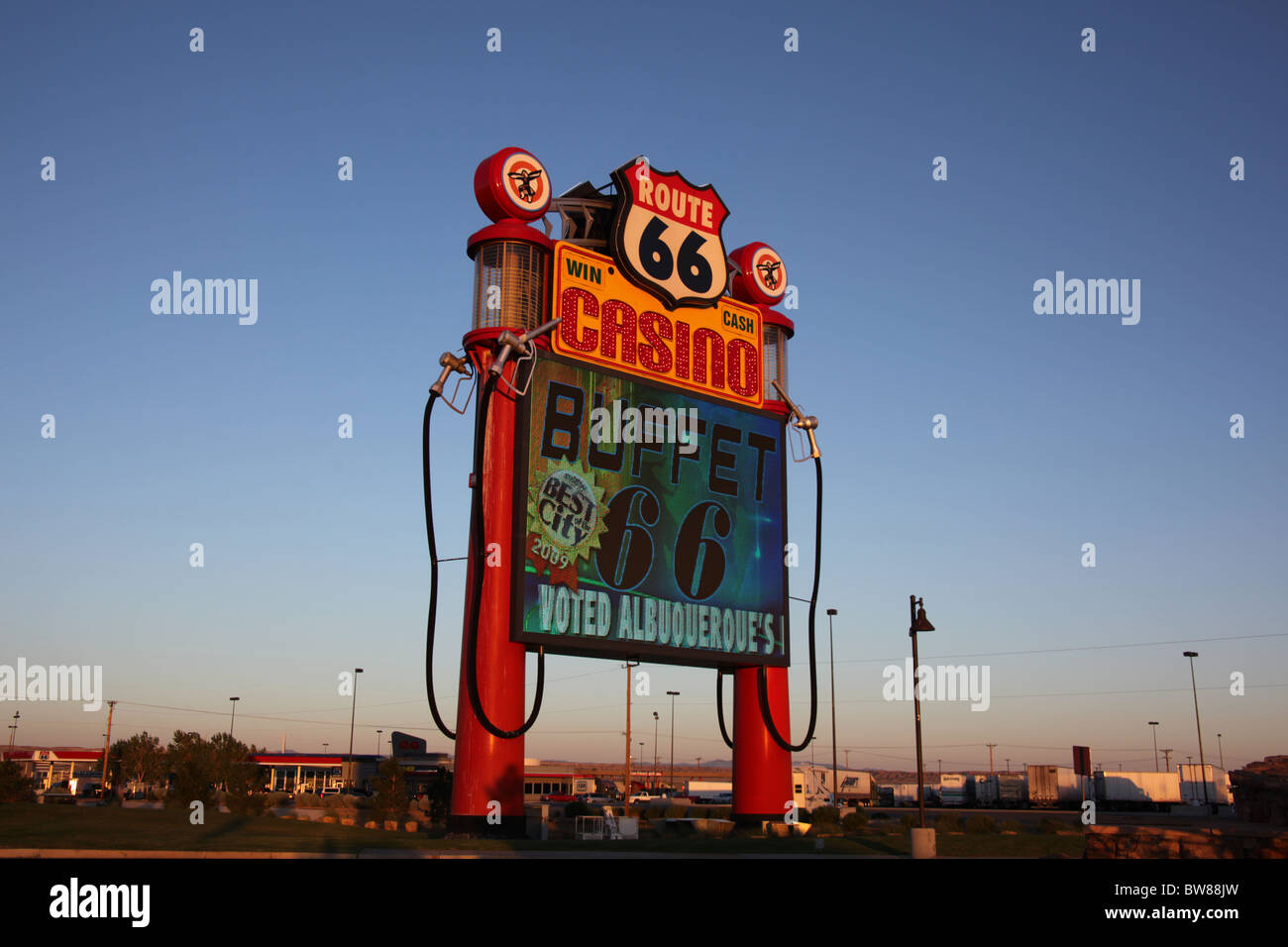 Route 66 Casino Hotel roadside neon sign in Albuquerque, New Mexico, June 16, 2010 Stock Photo