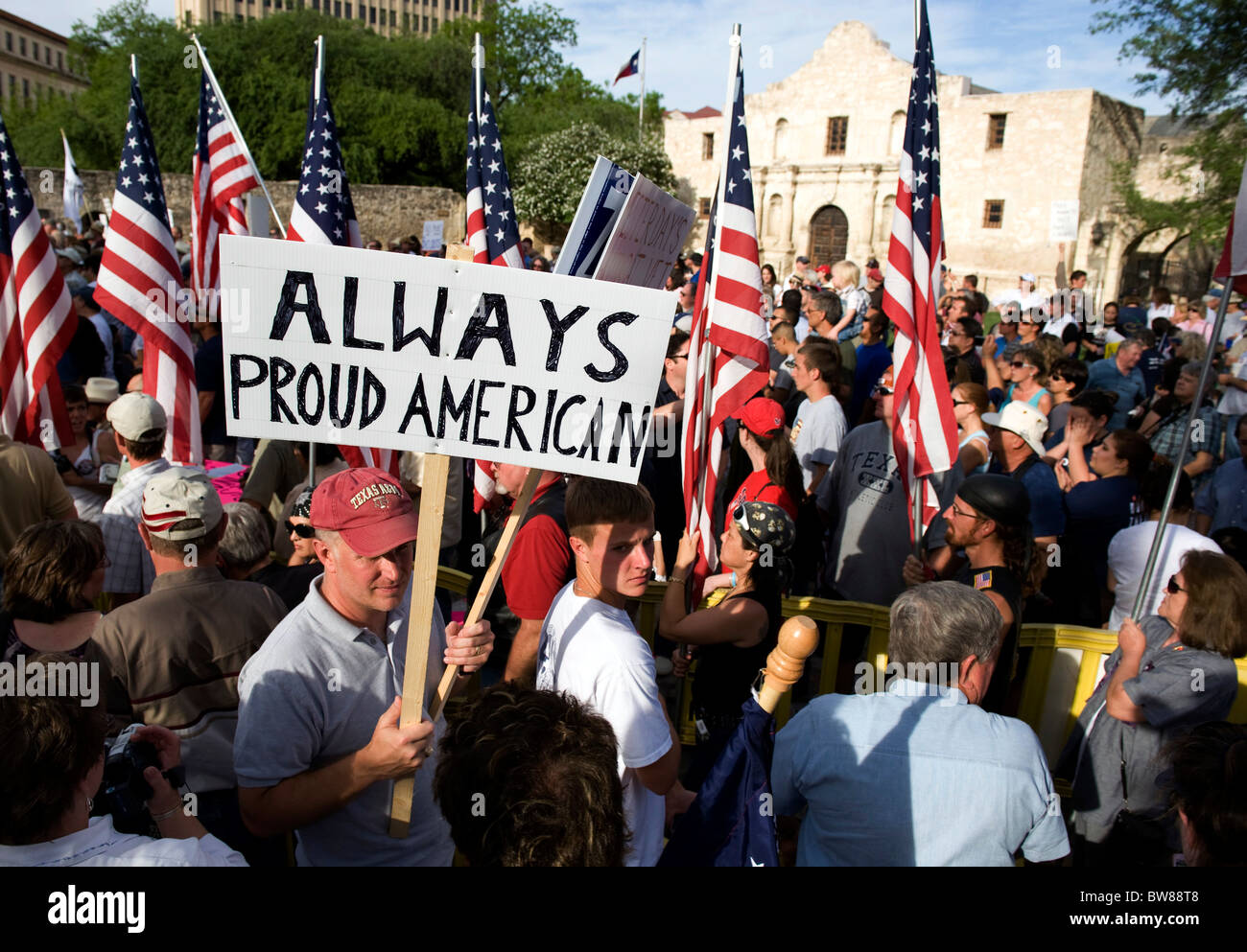 'Tea Party' rally protesting federal bailouts and President Obama's economic and immigration policies in San Antonio, Texas Stock Photo