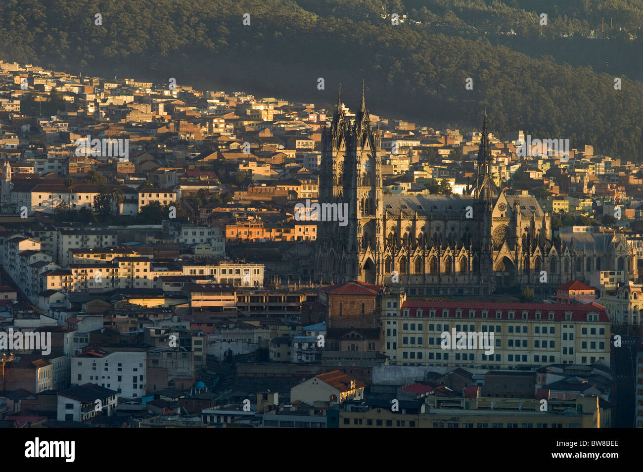 Basilica at sunrise, Quito, Ecuador Stock Photo