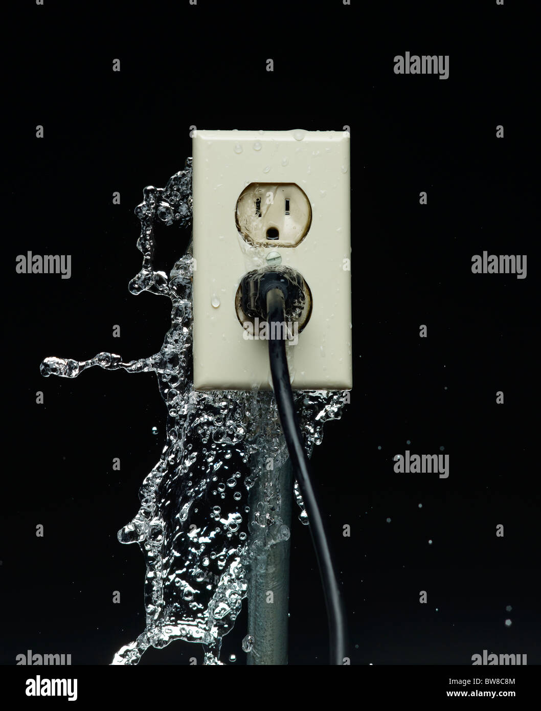 Electrical outlet leaking water Stock Photo