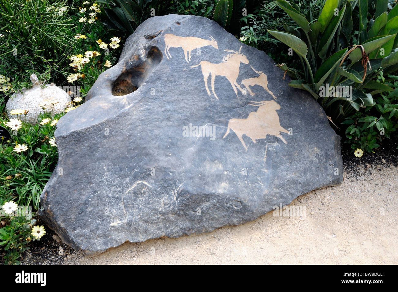 African Rock Art displayed in the garden outside the British Museum London England UK Stock Photo