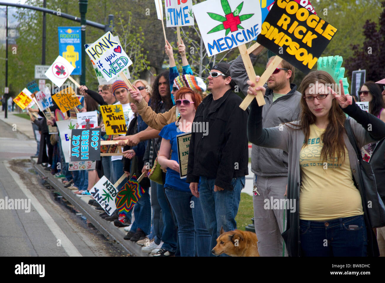 People rally for the legalization of medical marijuana in Boise, Idaho, USA. Stock Photo