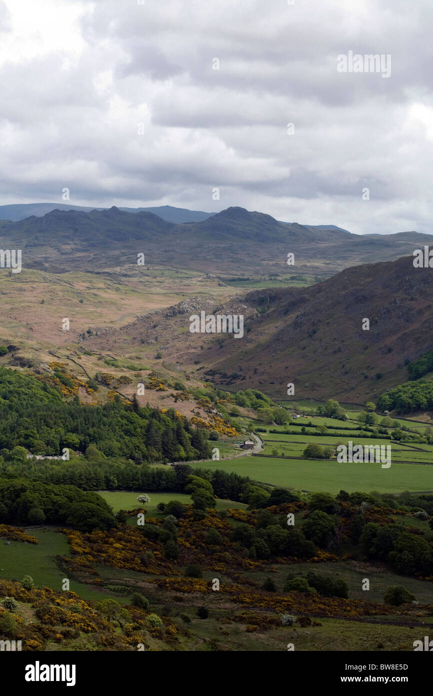 Eskdale looking toward the head of the  valley on a spring day from Muncaster Fell  Lake District Cumbria England Stock Photo