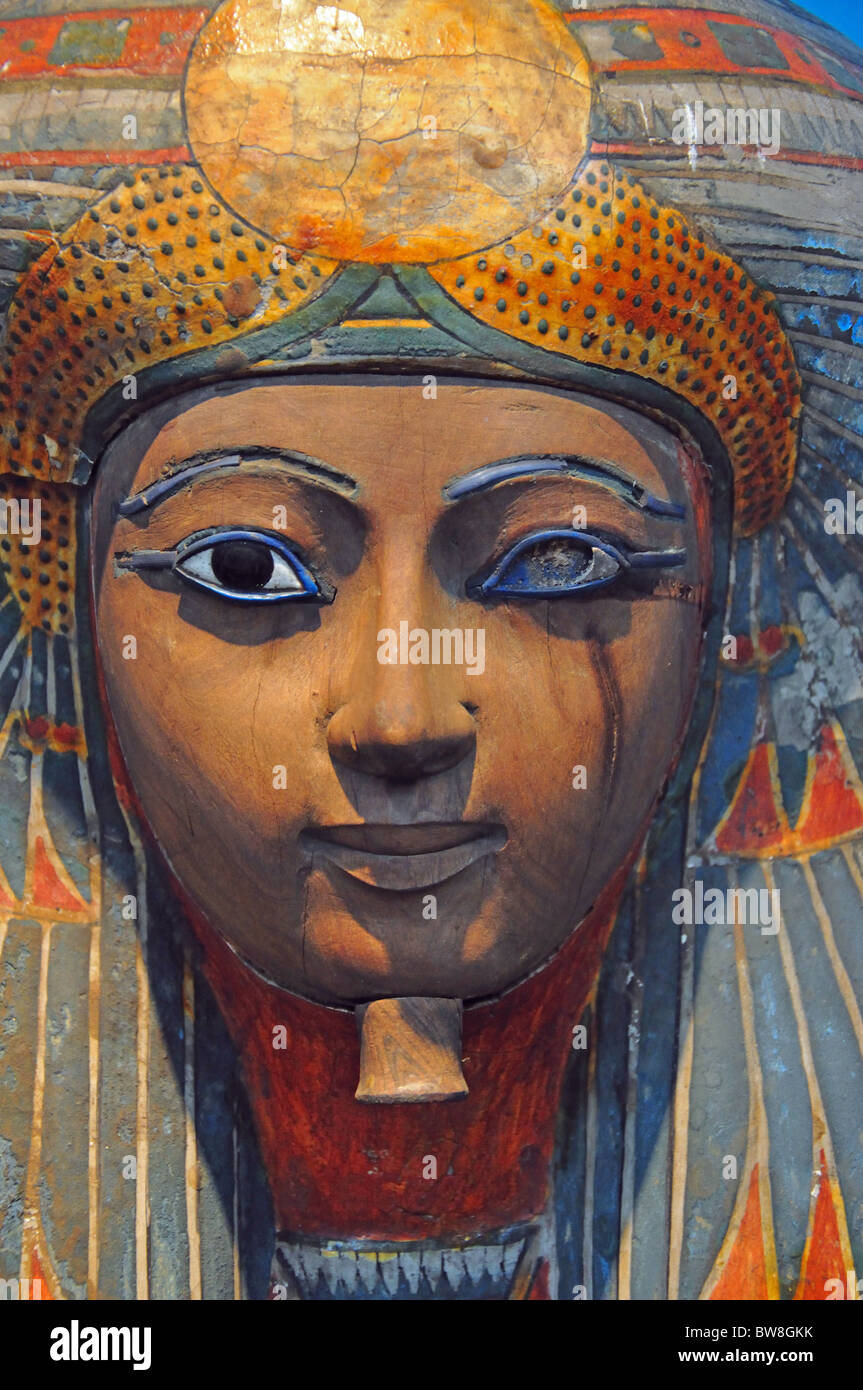 Painted wooden coffin of Denytenamun, The British Museum, Great Russell Street, Bloomsbury,  London, England, United Kingdom Stock Photo