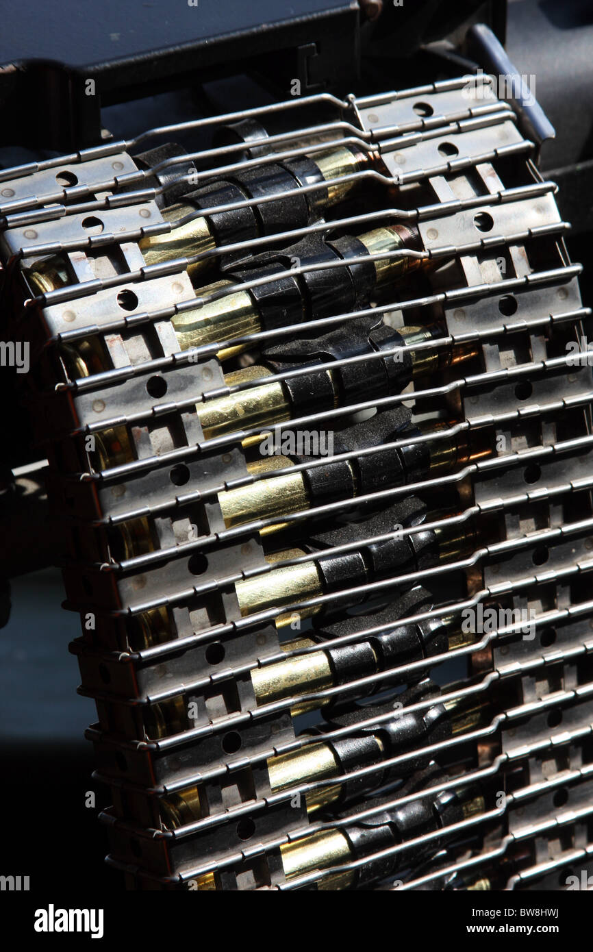 Ammunition rounds in a restored World War II WWII era B-17 bomber airplane The Aluminum Overcast Stock Photo