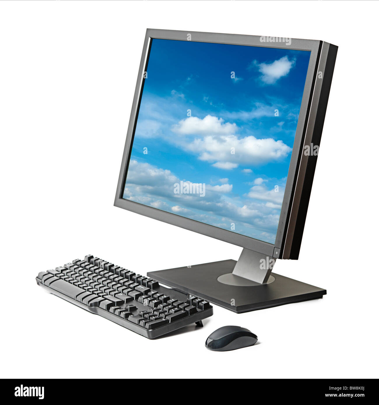 Computer workstation ( monitor, keyboard, mouse) isolated on white