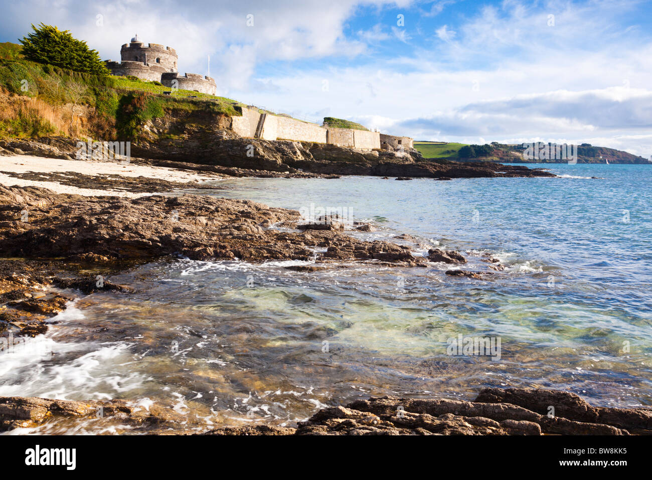 St Mawes Castle Cornwall from the beach below Stock Photo