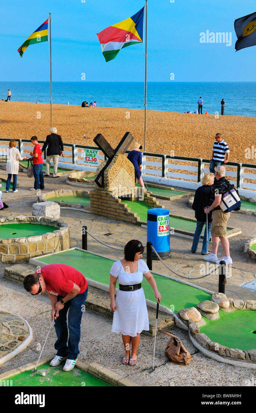 Crazy golf on Brighton seafront, East Sussex, UK Stock Photo