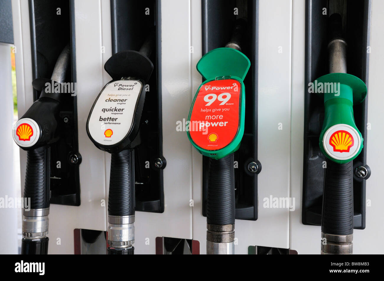 Petrol Pumps at filling station Stock Photo