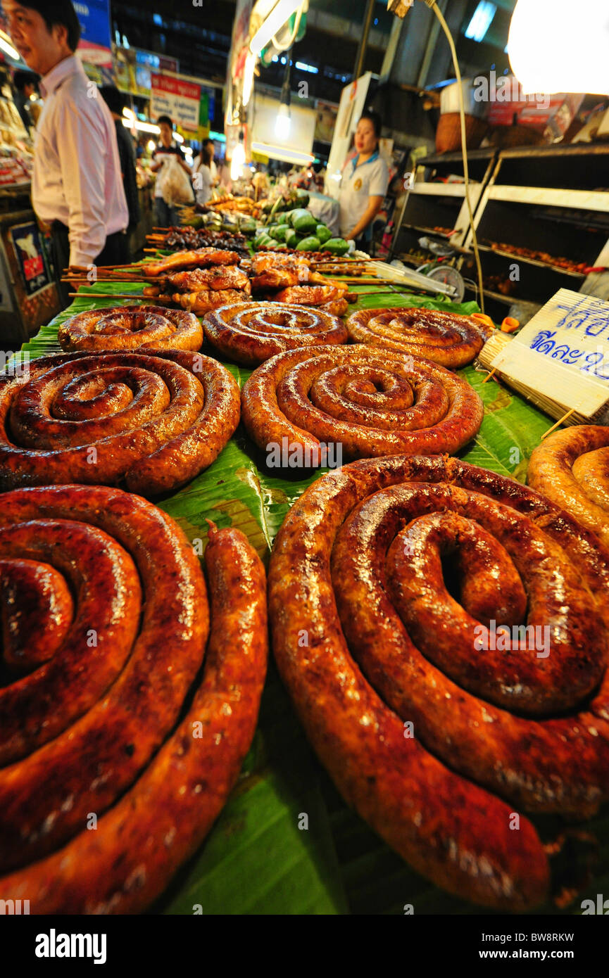Chiang Mai Sausage - Thung Kwain Market, Lampang Stock Photo