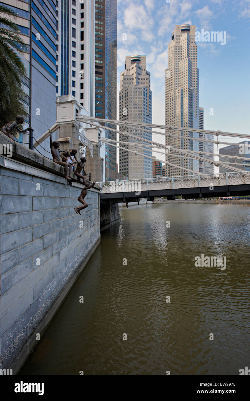 Sculpture by Ching Fah Cheong called 'The First Generation', Central Business District, Singapore Stock Photo