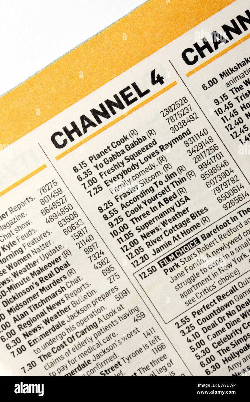 Channel 4 TV program guide program listing Stock Photo - Alamy