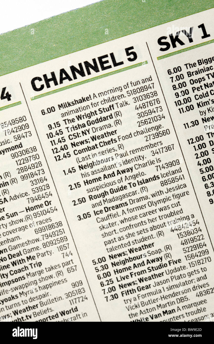 Channel 5 Tv Program Guide Program Listing Stock Photo Alamy