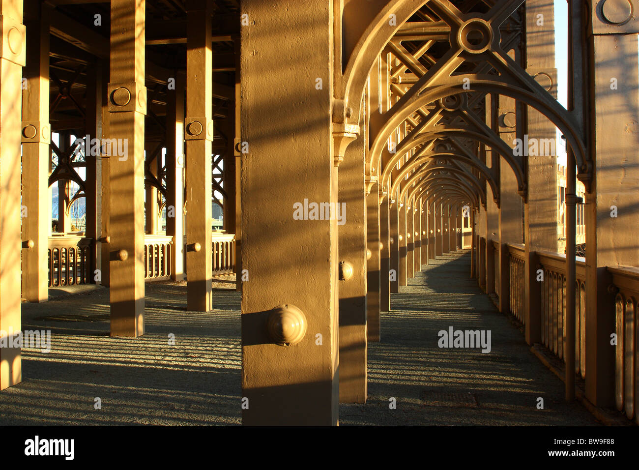 The ironwork of the historic High Level Bridge over the River Tyne in Newcastle, Tyne and Wear, UK. Stock Photo