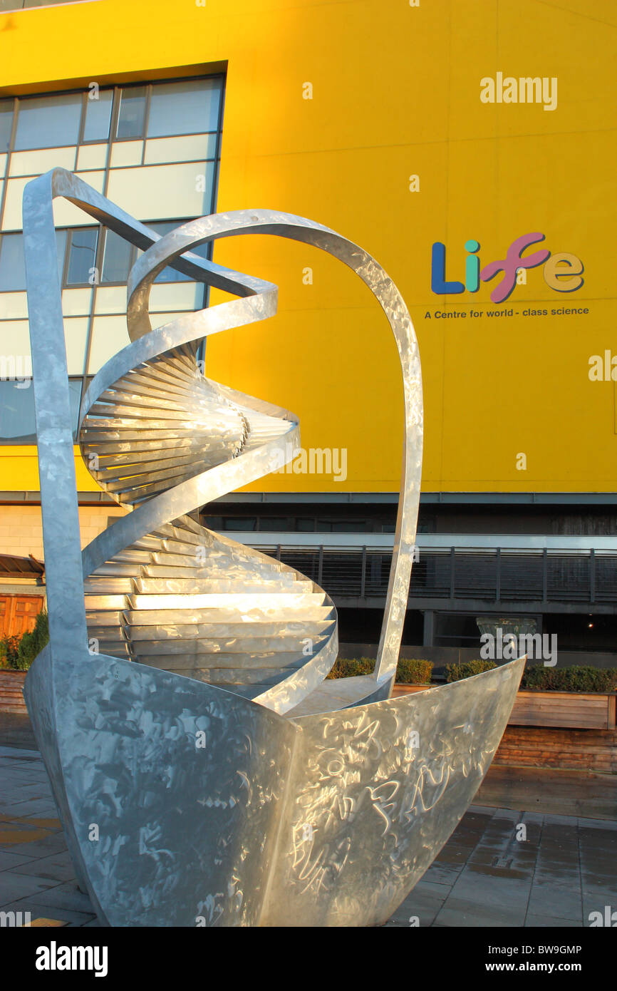 A modern sculpture outside the Centre for Life in Newcastle's Times Square, Tyne and Wear, UK. Stock Photo
