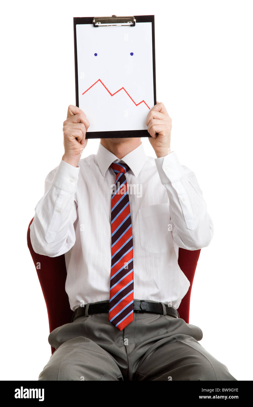Portrait of boss holding paper with facial expression meaning some trouble Stock Photo