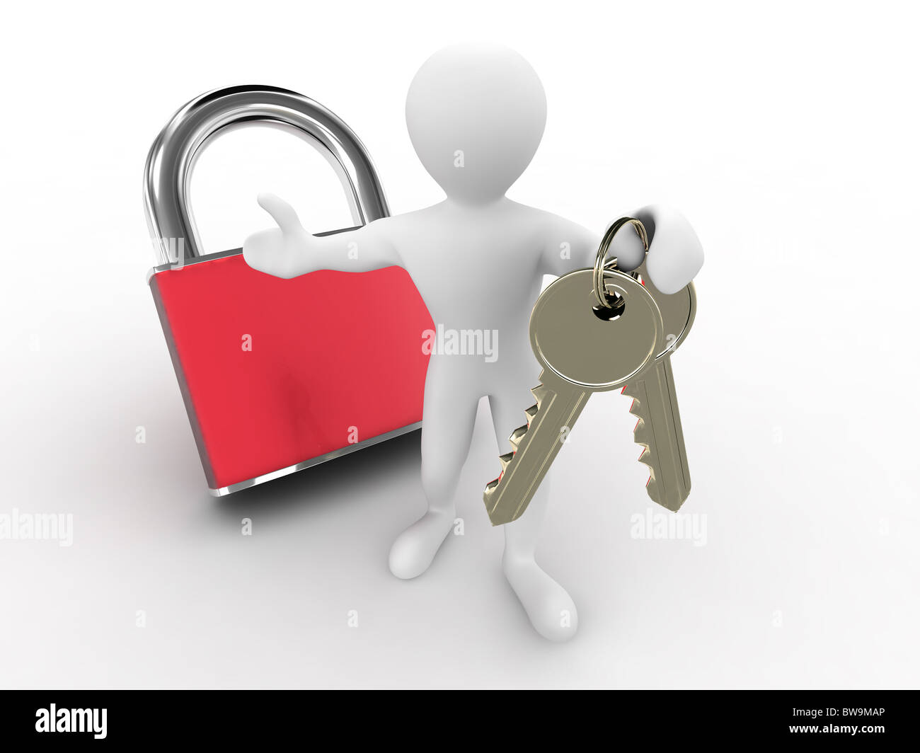 3d People - Man, Person Open A Lock With A Key. Stock Photo