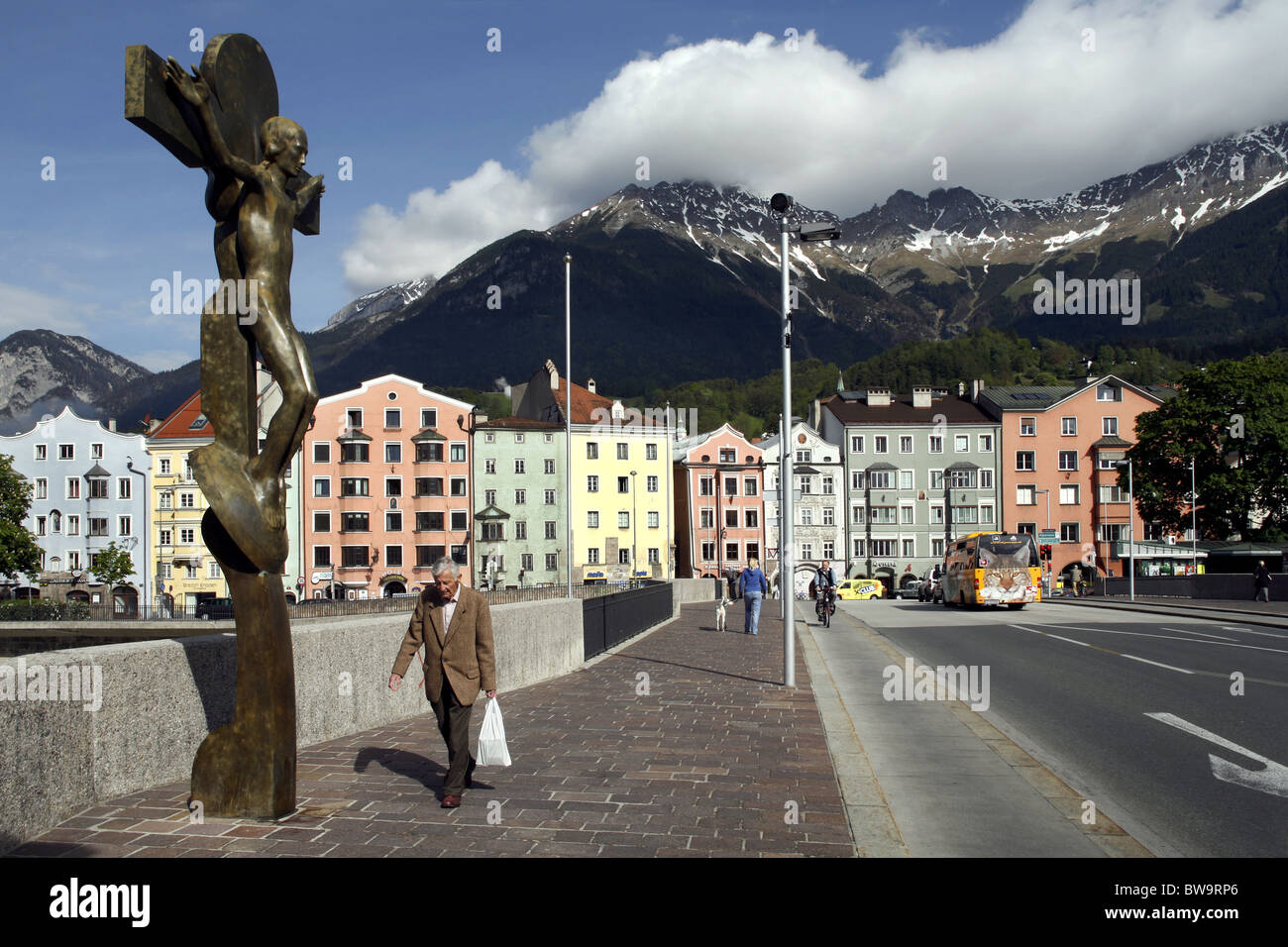 Alte Innbrücke - The Inn Bridge, Innsbruck, Tyrol, Austria Stock Photo