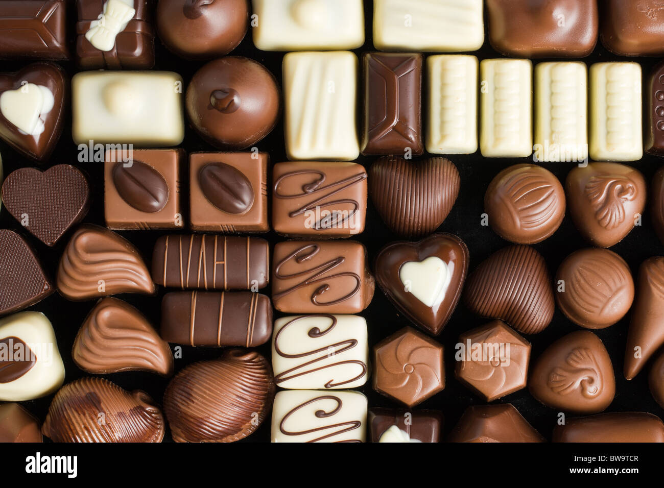 various chocolate pralines Stock Photo