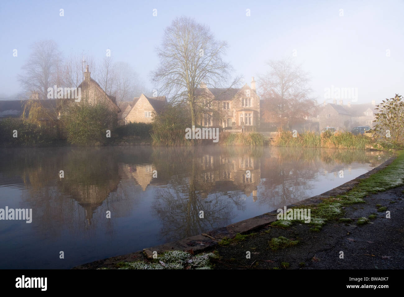 A winter morning in Biddestone village Wiltshire England Stock Photo