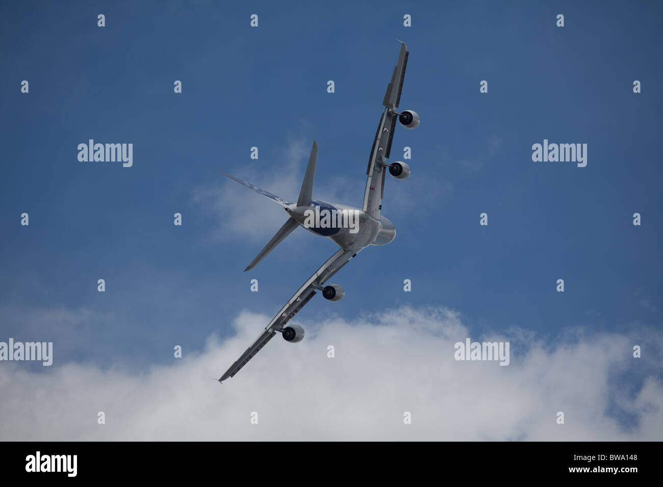 An Airbus A380 Banks Steeply During An Airshow Stock Photo Alamy