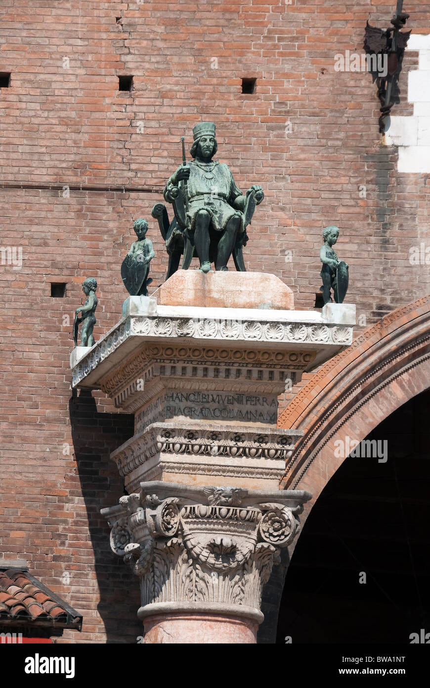 Statue of Borso d'Este in front of the Palazzo del Municipio Ferrara Stock Photo