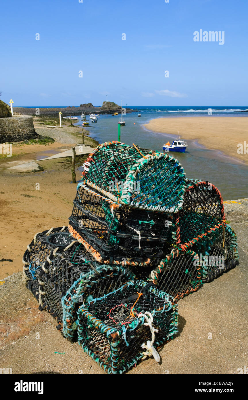 Lobster pots at Bude Harbour, Cornwall, England. Stock Photo