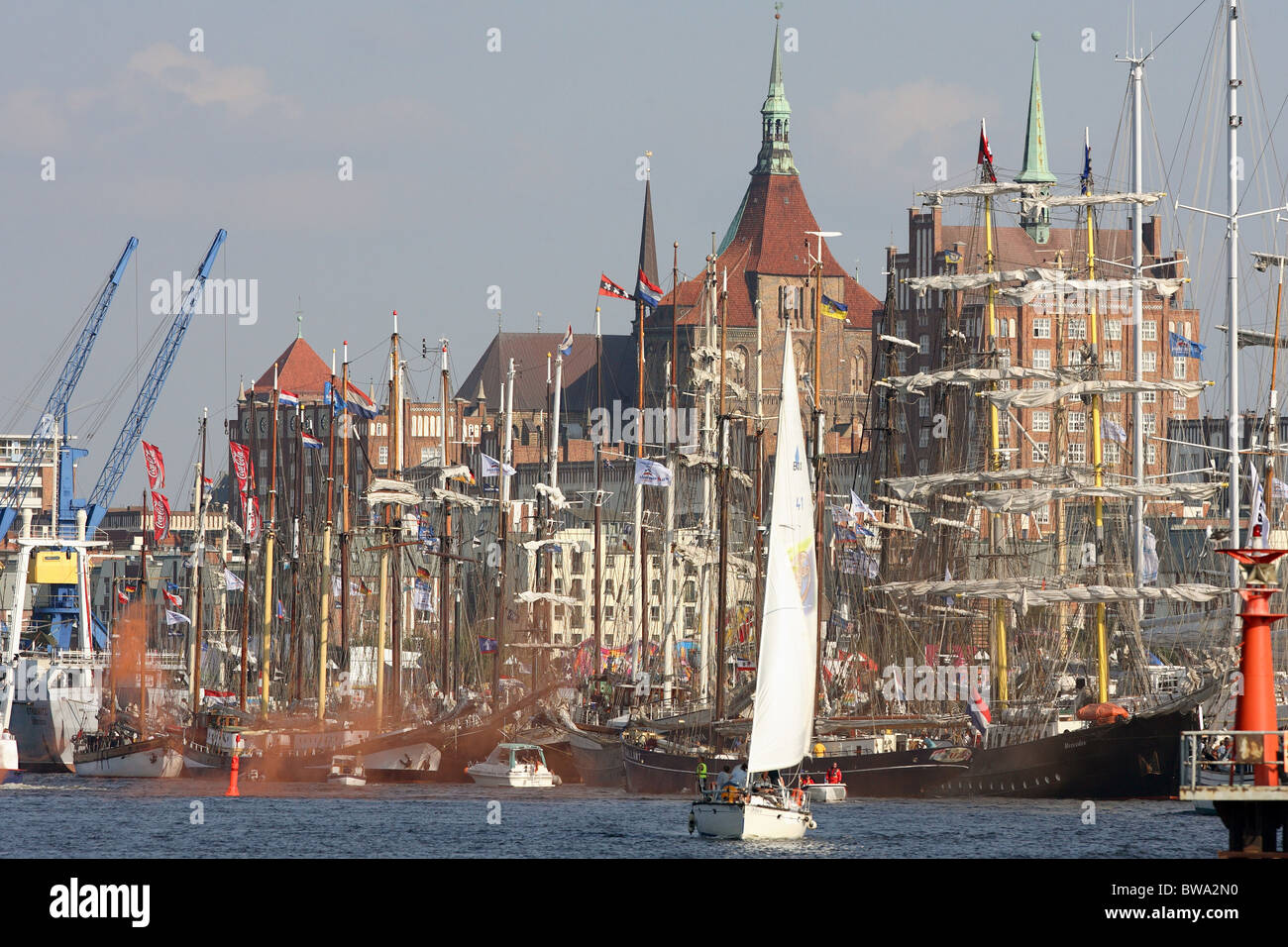 The historical Old City and the city's port during the 17th Hanse Sail, Rostock, Germany Stock Photo