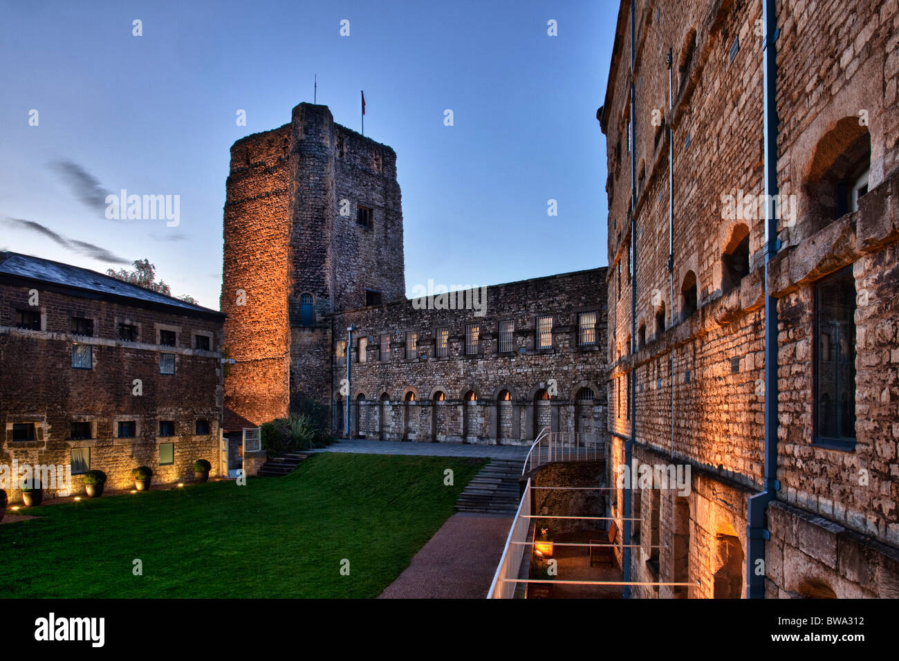 Oxford castle and former prison complex at twilight, now a hotel and visitor centre, Oxford, England. Stock Photo