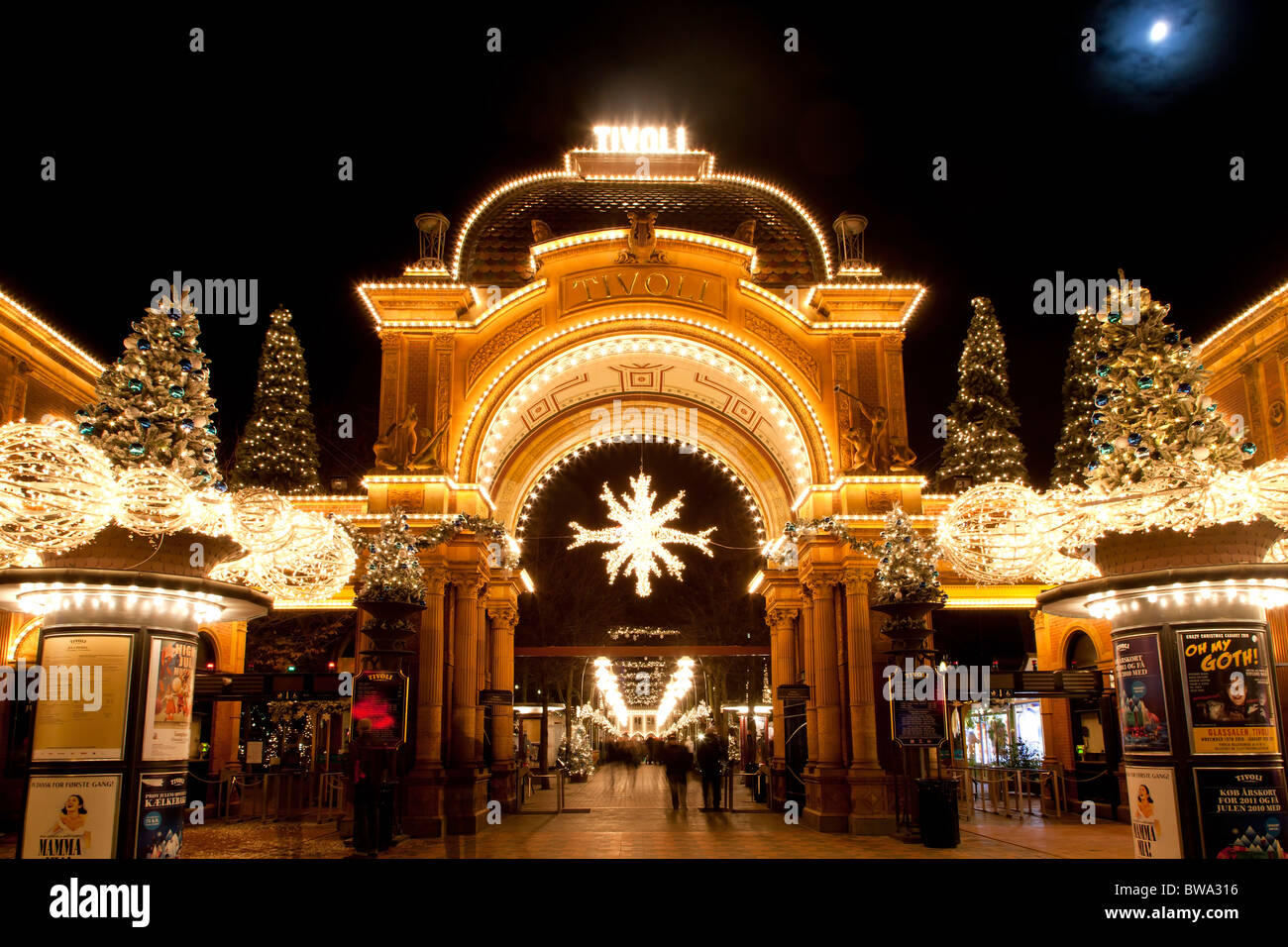 The main entrance to romatic christmas in Tivoli Copenhagen Stock Photo