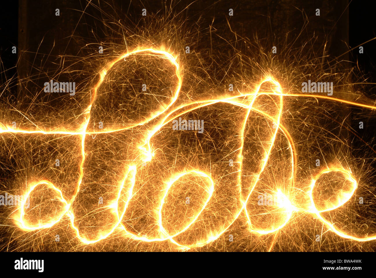The word Liebe made of sparklers Stock Photo