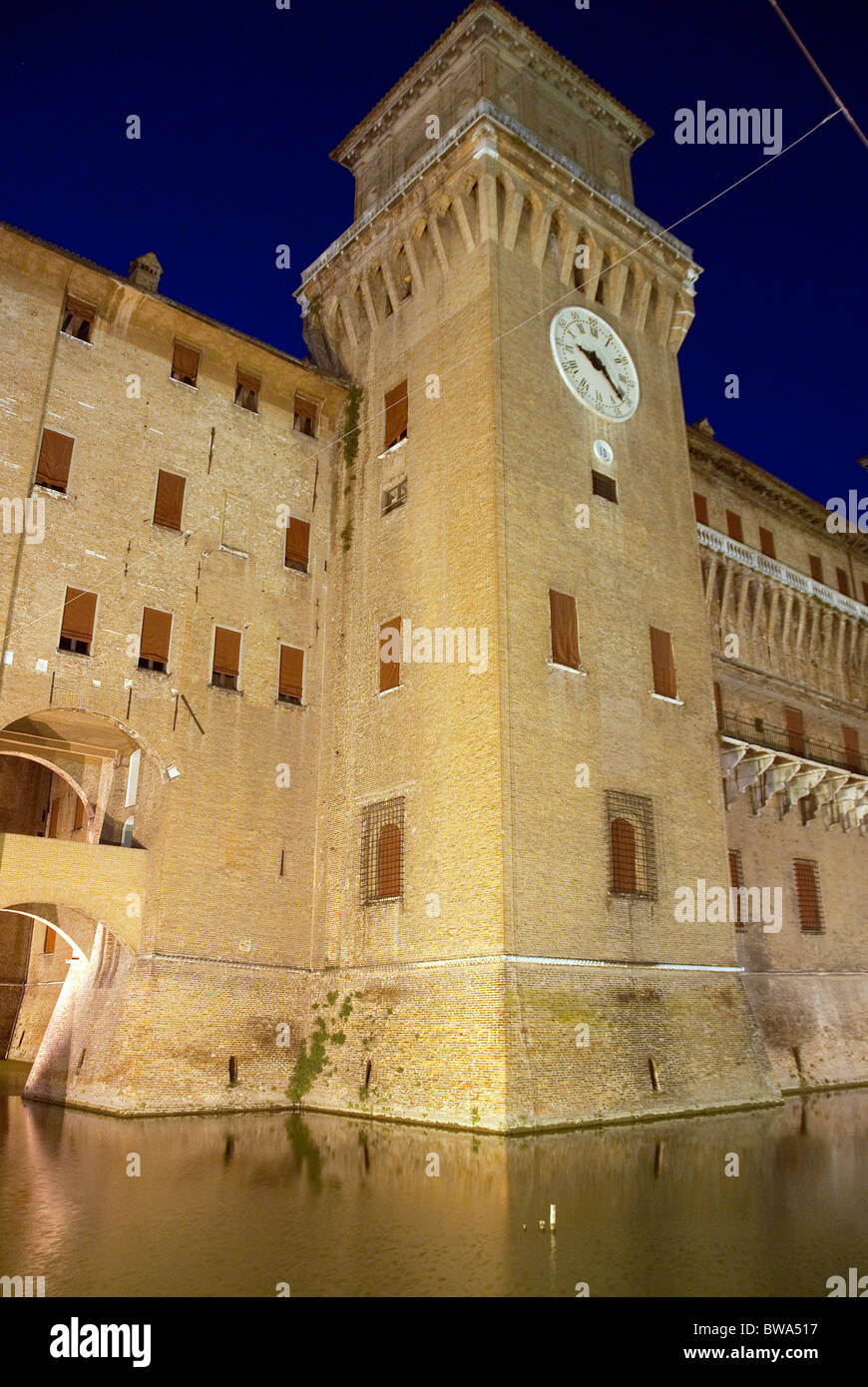 Castle Estense, Ferrara, nightime Stock Photo