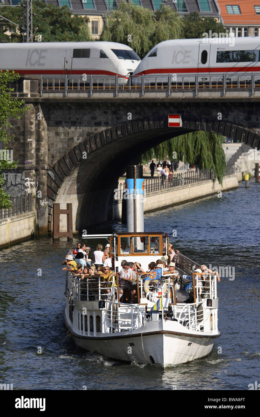Excursion ship and an ICE train Stock Photo - Alamy
