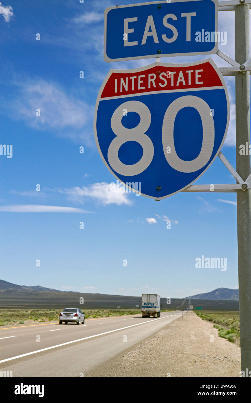 Interstate 80 road sign in northeast Nevada, USA Stock Photo - Alamy