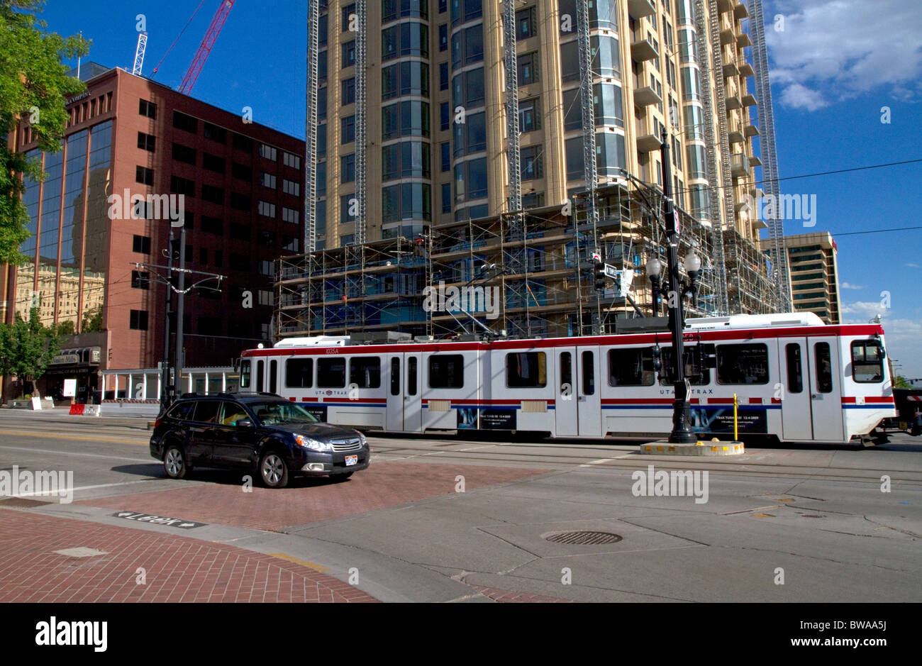 The TRAX light rail system in Salt Lake City, Utah, USA. Stock Photo