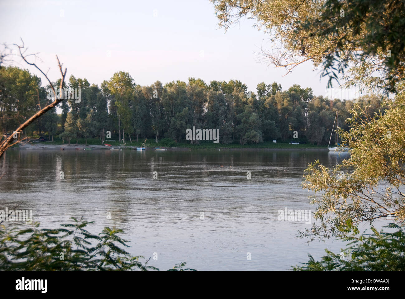 The Po River at its widest near Serravalle, Emilia Romagna, Italy Stock Photo