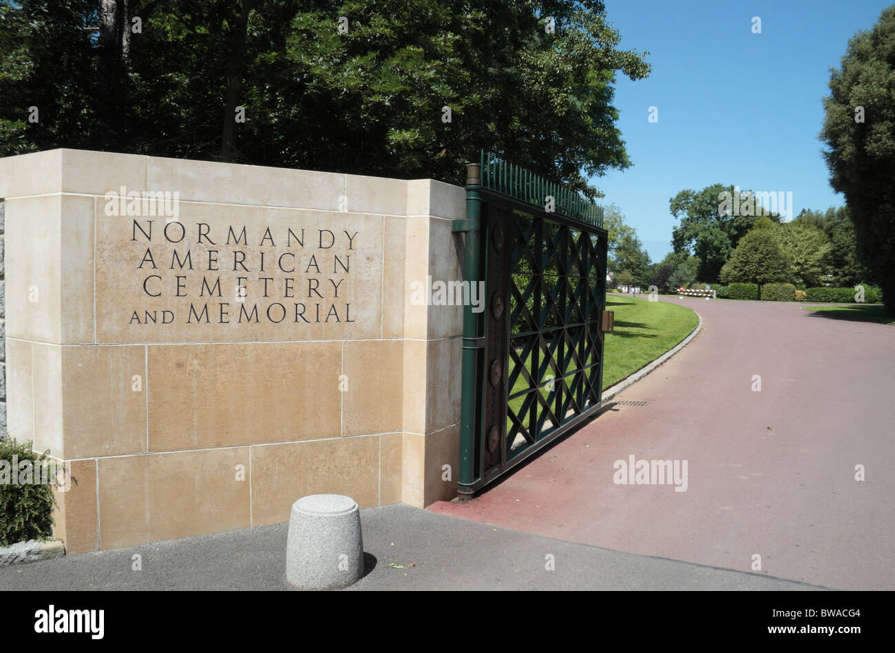 The entrance gate to the Normandy American Cemetery and Memorial, Colleville-sur-Mer, France. Stock Photo