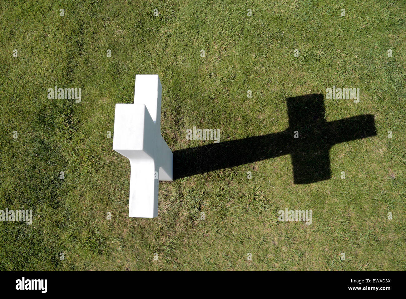 Looking down on a gravestone in the Normandy American Cemetery, France. Stock Photo