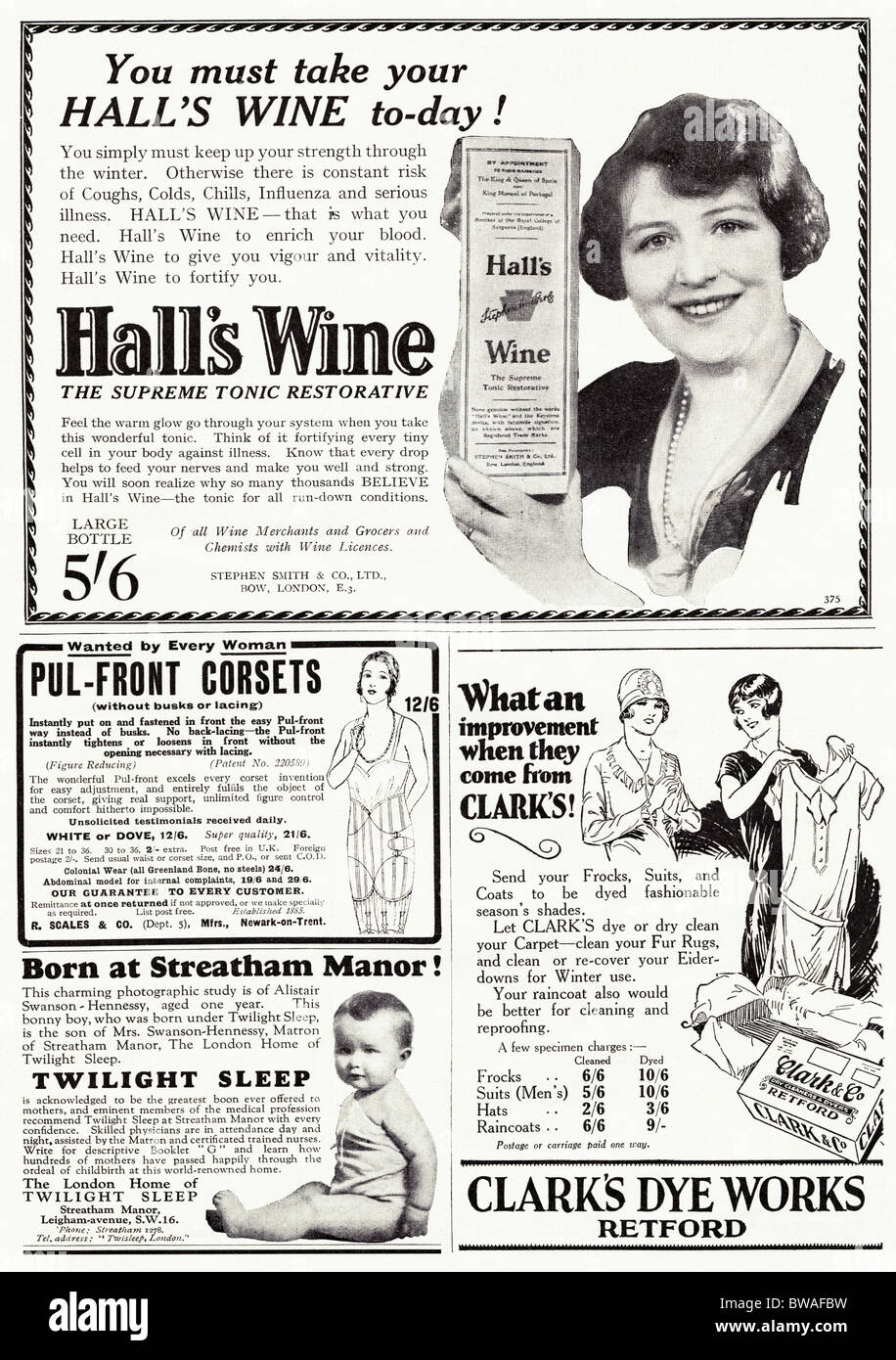 1920s advertising. Full page of advertisements in English magazine