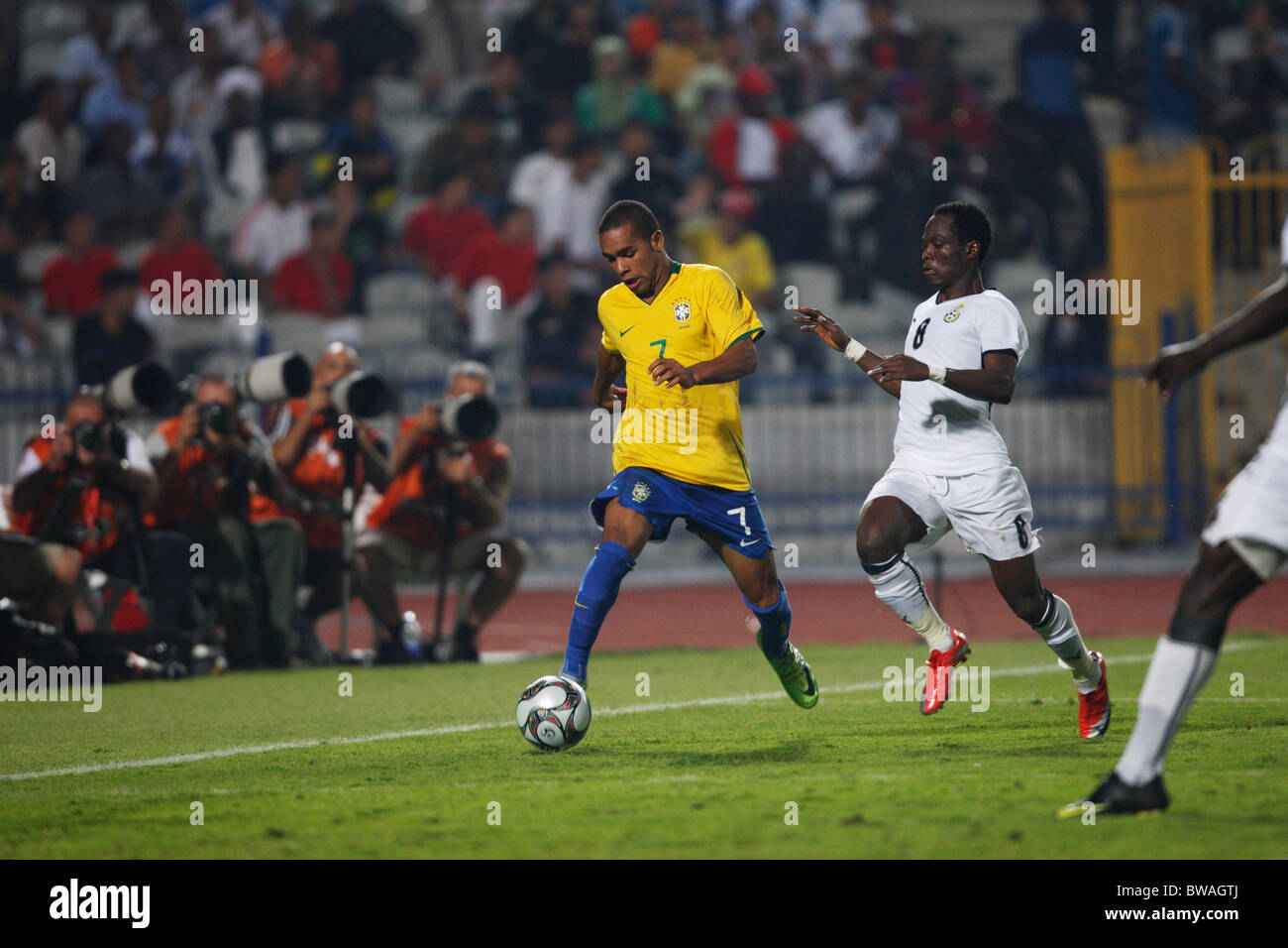 Alex Teixeira of Brazil (7) drives the ball against Ghana during the FIFA U-20 World Cup final October 16, 2009 Stock Photo