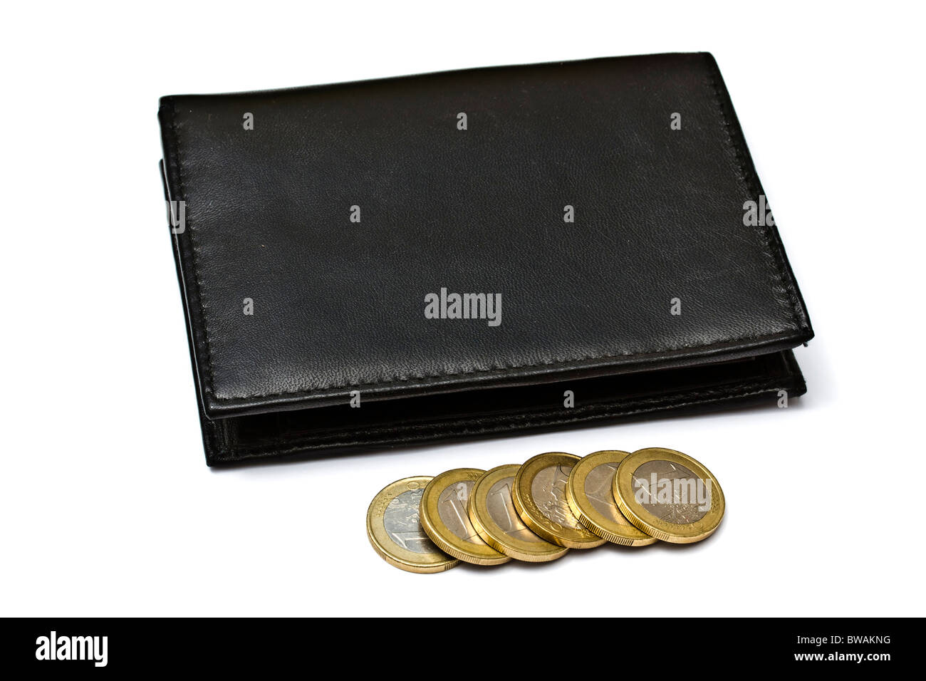 Black wallet with euro coins isolated on white Stock Photo